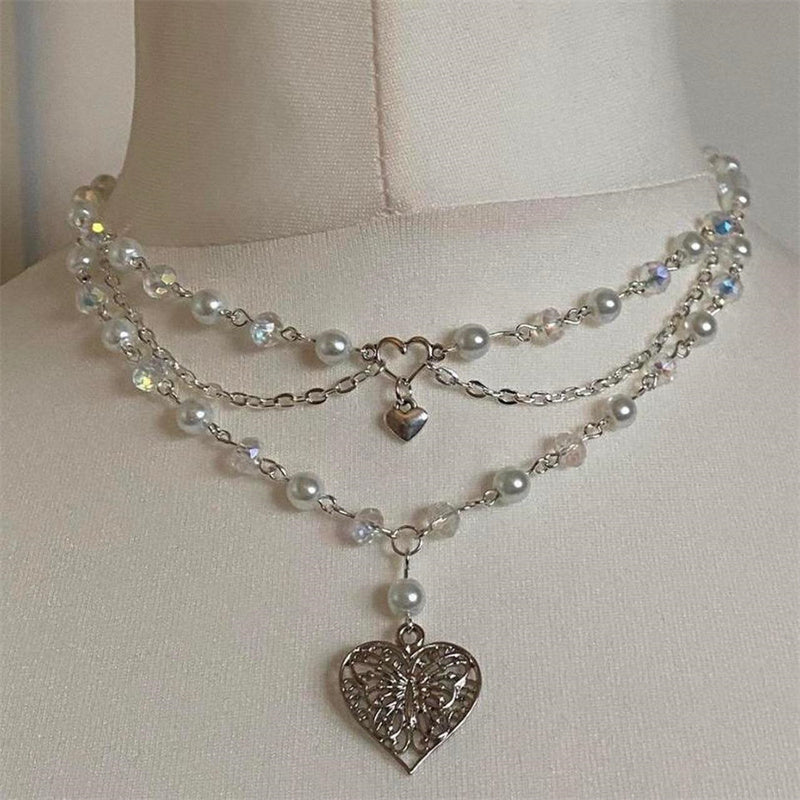 Multilayer Butterfly Love Necklace Female Pearl Peach Heart Choker 4f44081c a2cd 4107 bc44 d8b6a5415eef