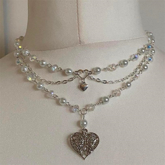 Multilayer Butterfly Love Necklace Female Pearl Peach Heart Choker 4f44081c a2cd 4107 bc44 d8b6a5415eef