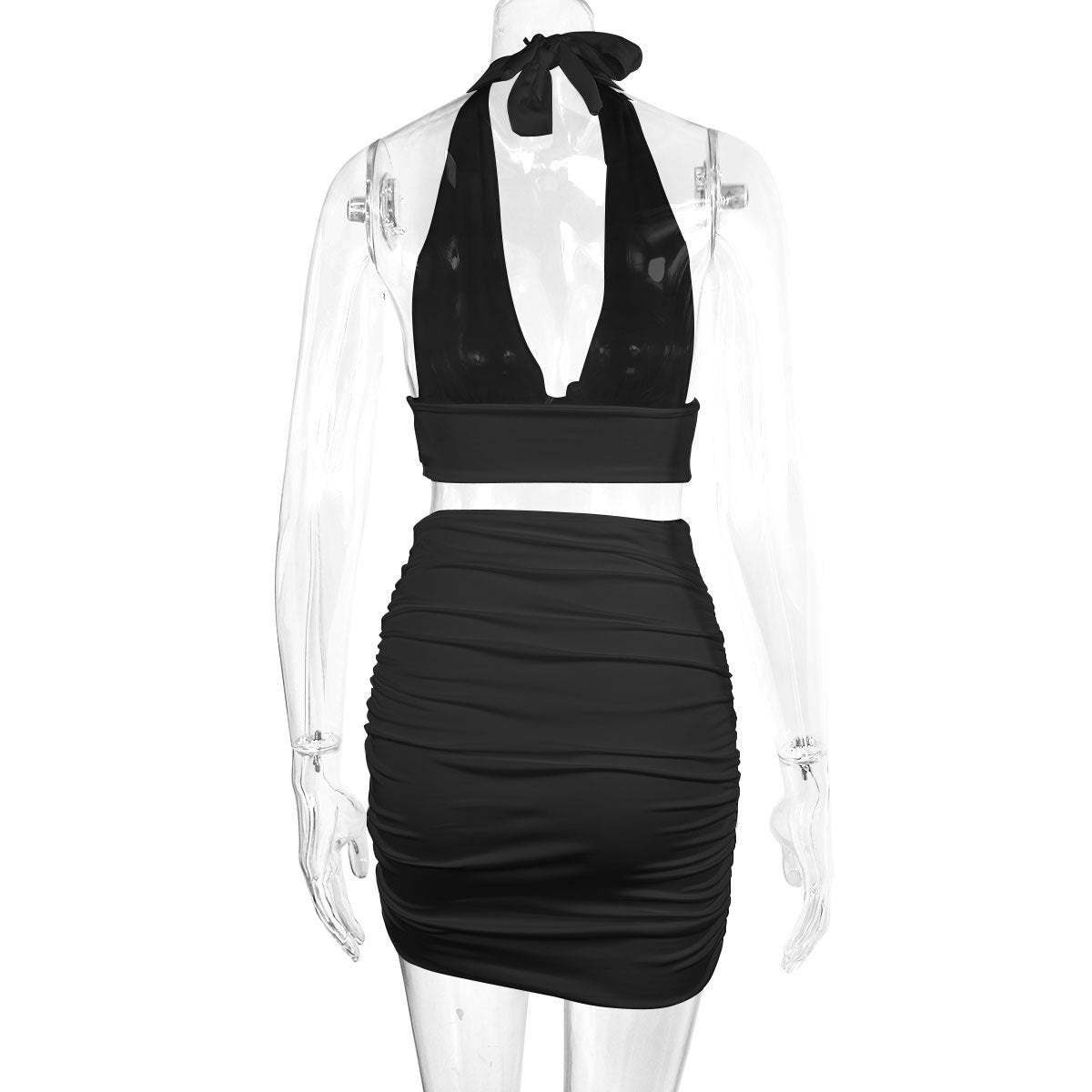 2pcs Dress Suits For Women Halter Lace-up Hip Top And Pleated Hip-covering Skirt - HD Wireless Product #5