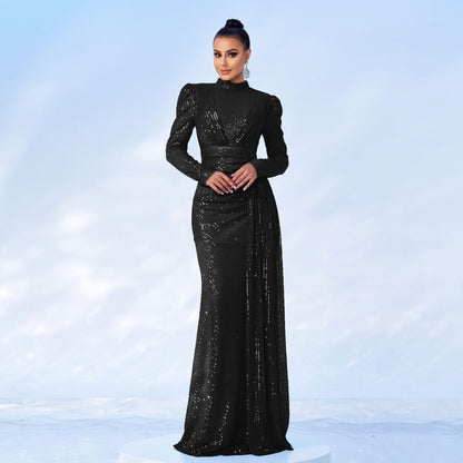 Long Sleeve Round Neck Sexy Slim Long Sequined Banquet Dress 4fd1288e 5eb7 449b b1c3 e562857ed26a