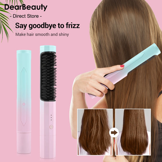 Straightening Comb Rechargeable Hair Wireless Straightener Curler Curling Straighten Dual-purpose Travel Portable USB Chargin