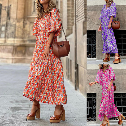Short-sleeve Mid-length Boho Print Dress 4fd9e035 2c0b 4504 a262 b744eef10a10