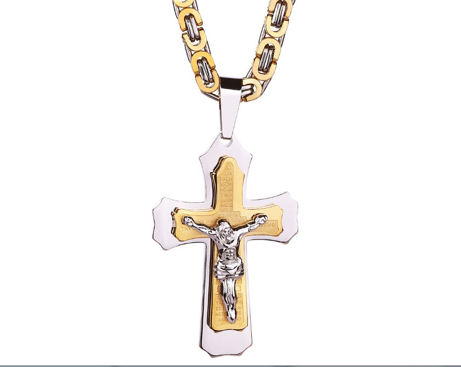 Jesus Bible Scripture Golden Cross Titanium Steel Pendant Necklace 5001264167605