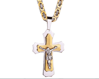 Jesus Bible Scripture Golden Cross Titanium Steel Pendant Necklace 5001264167605