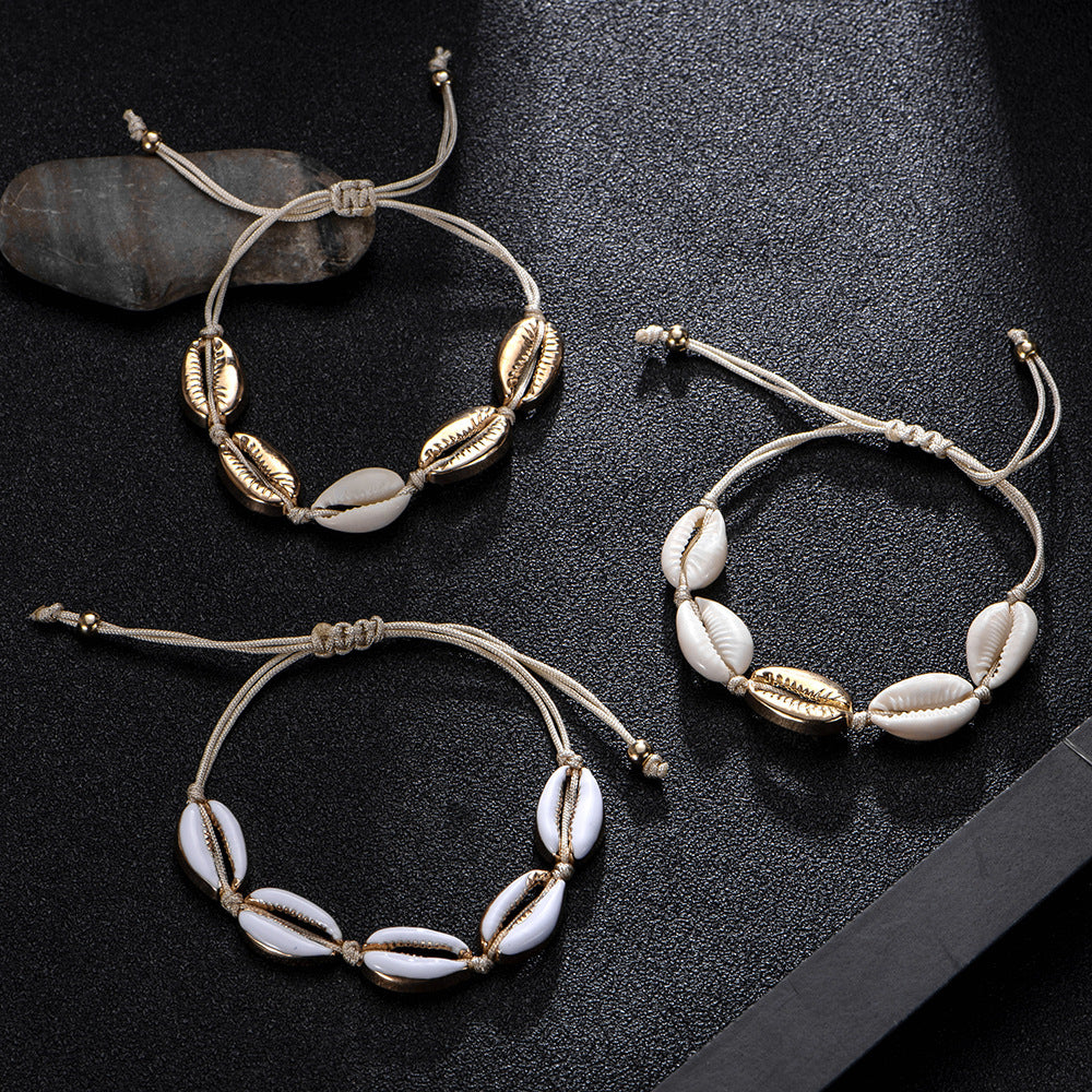 Gold alloy natural shell handmade knotted necklace 503366477038
