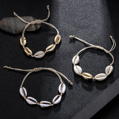 Gold alloy natural shell handmade knotted necklace 503366477038