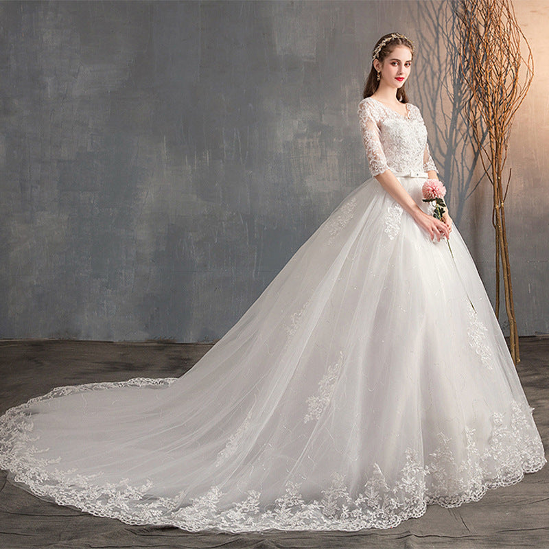 Wedding Dress Trailing Deep V Neck Lace High Waist Wedding Dress Long Sleeves 5034e1d4 d774 47b7 827c 22dc1c3b3bde
