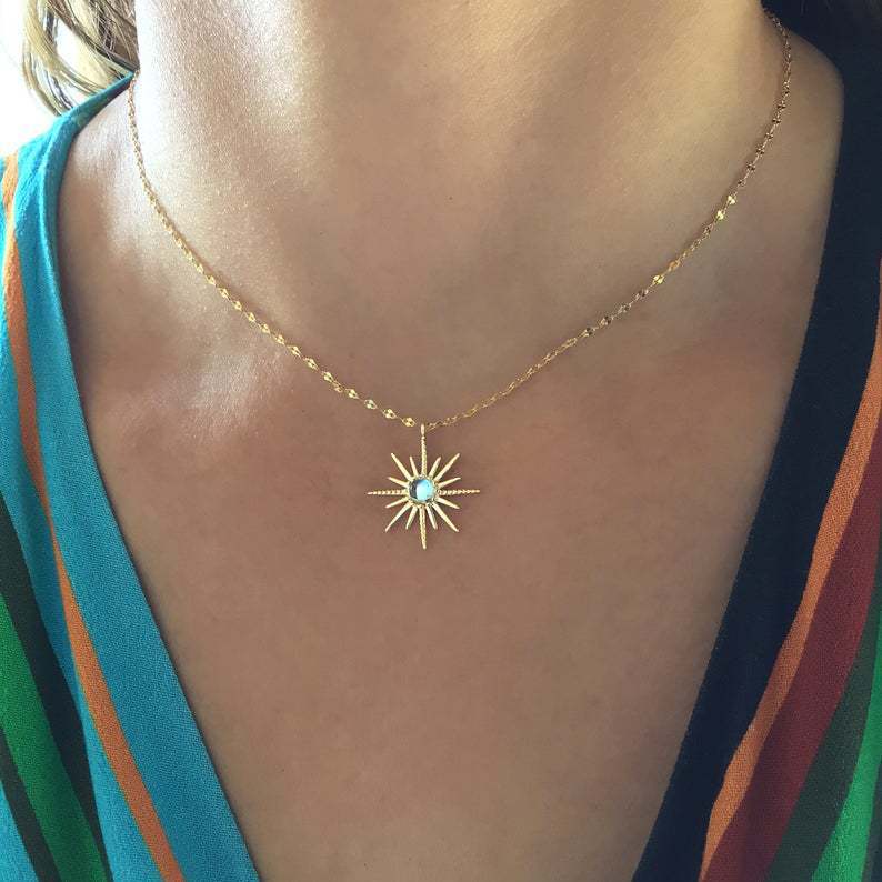 Boho Synthetic Opal Necklace Gold Sun God 50408bbb a84f 4393 96a8 30a2d43db081