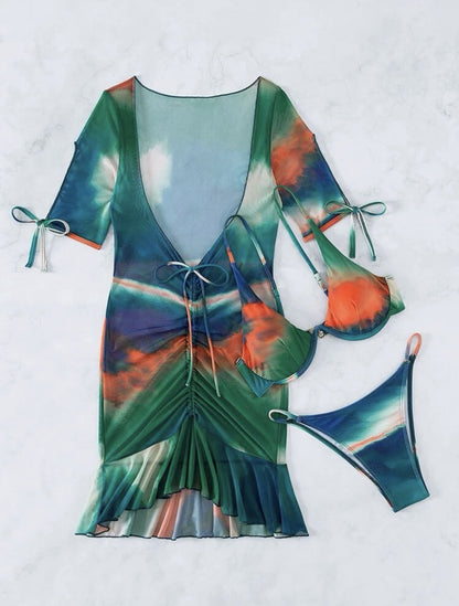 Printed Three-piece Set With Steel Bracket Swimwear Swimsuit Bikini 504387bd f882 480e a5aa eb4c592c3cad