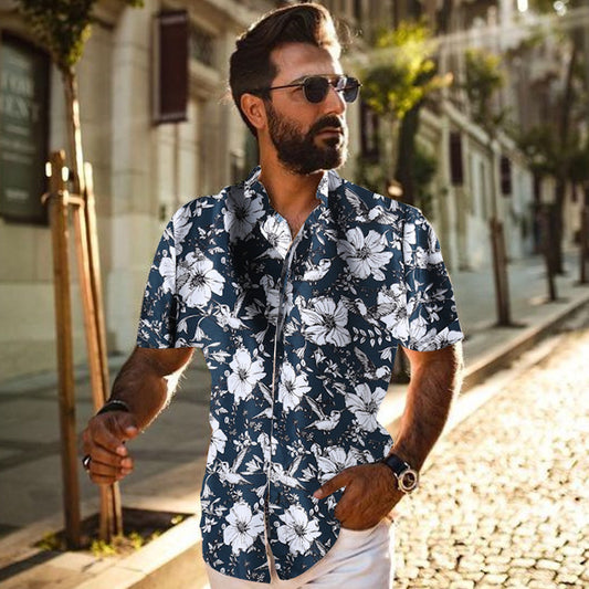 Summer New Men's Floral Shirt Hawaiian Print Short-Sleeved Shirt