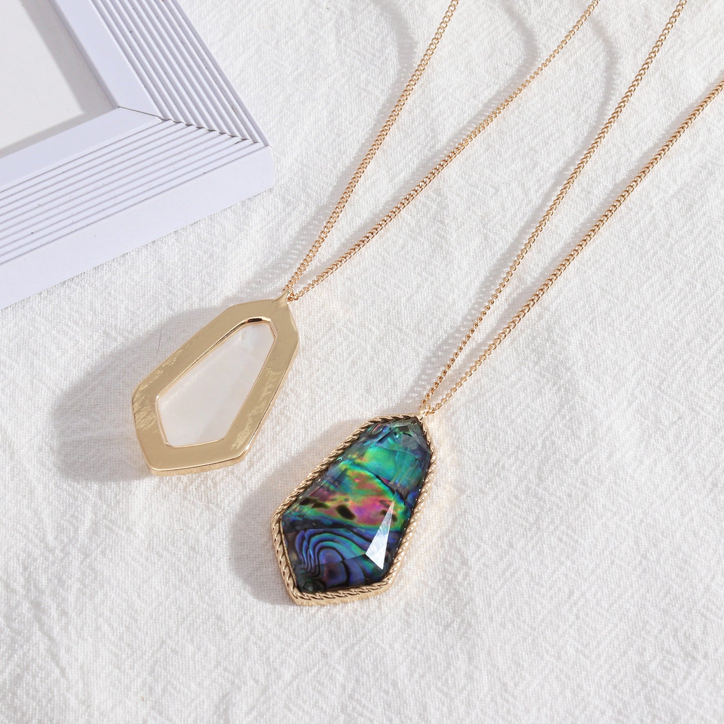 Abalone shell long faceted resin necklace 5048368697138