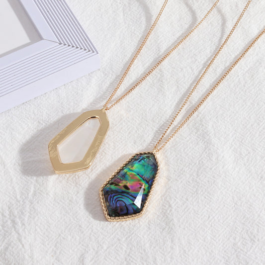 Abalone shell long faceted resin necklace 5048368697138
