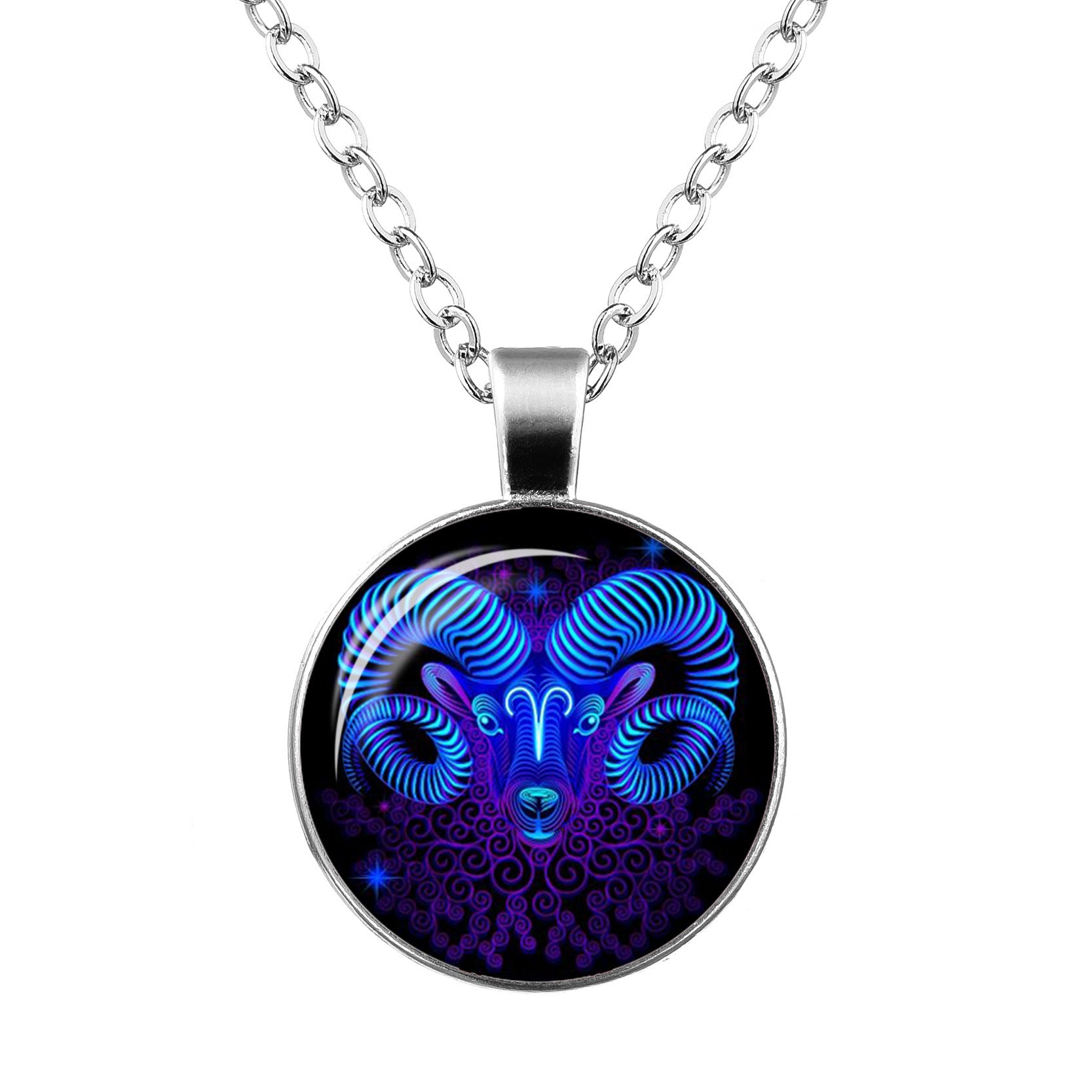 Twelve Constellation Time Gemstone Glass Pendant Necklace 505150957510