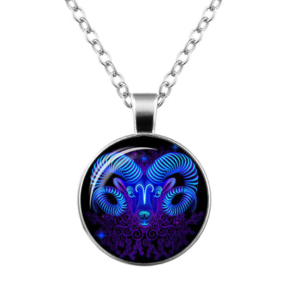 Twelve Constellation Time Gemstone Glass Pendant Necklace 505150957510