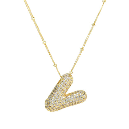 Brass Zircon Bubble Balloon Letter Pendant Necklace For Women 5053166b 186d 4709 a10b 77f871ae5d70