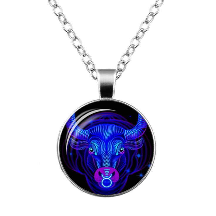 Twelve Constellation Time Gemstone Glass Pendant Necklace 50678011445079