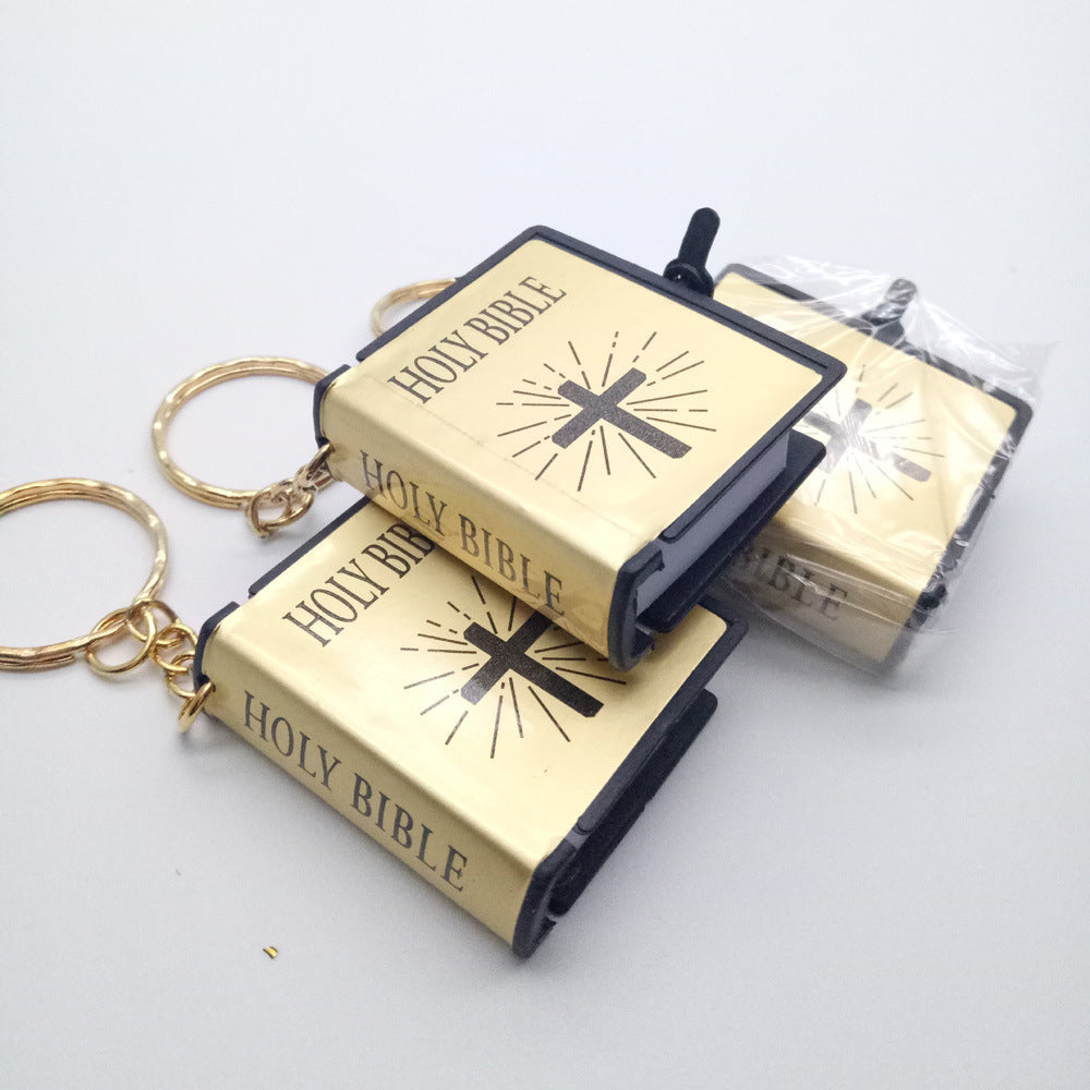 Mini English HOLY BIBLE Key Chains Real Paper Readable Bible Christian Keyrings Car Key Chains Bag Ornaments Religious Jewelr
