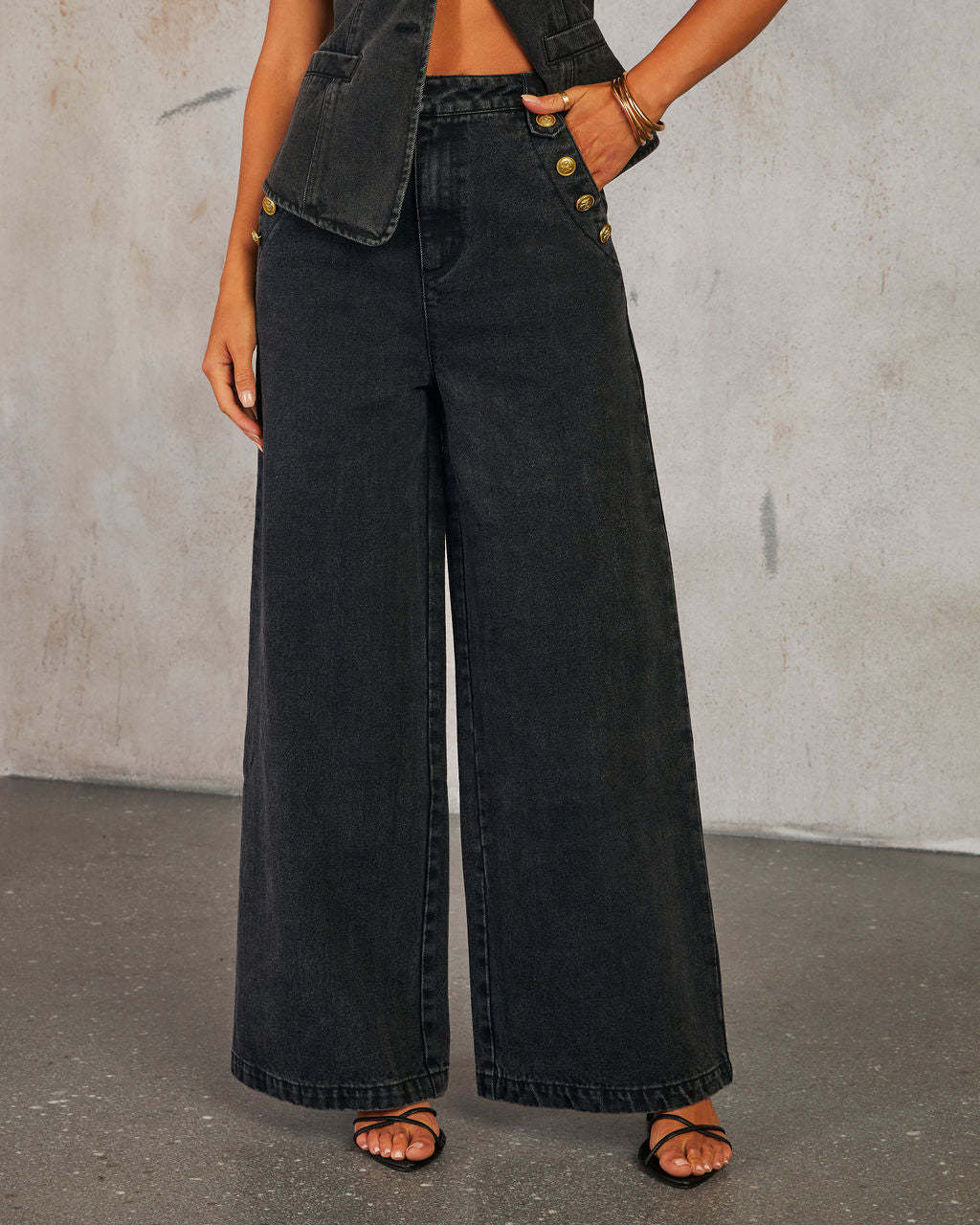 Fashion Sleeveless Denim Suit Wide Leg Pants