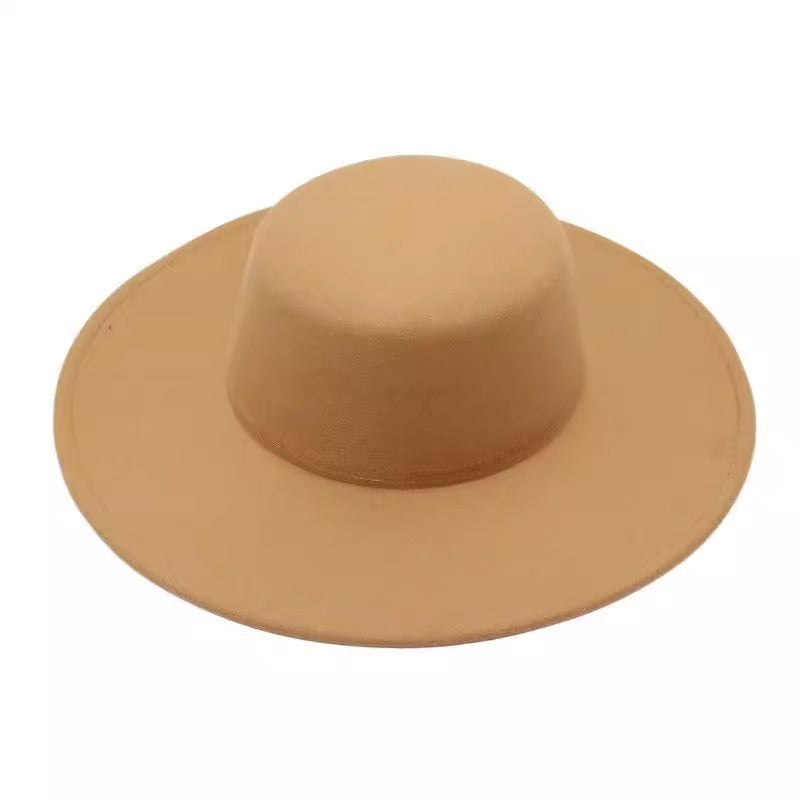 Flat Top Woolen Hat Big Brim Fedora Hat Hepburn Style 509cdc22 8c12 4b52 a567 70c976533106