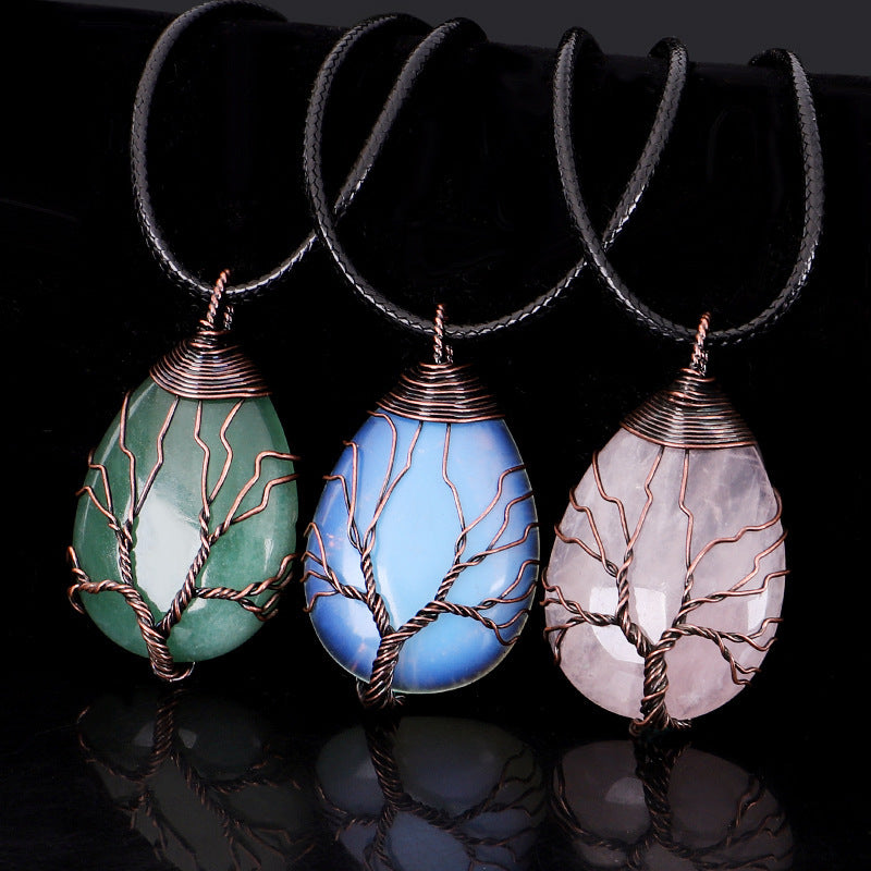 Natural Stone Crystal Drop-shaped Winding Tree Of Life Pendant Necklace Jewelry 50a05123 d550 4fef 9b25 45557f937799