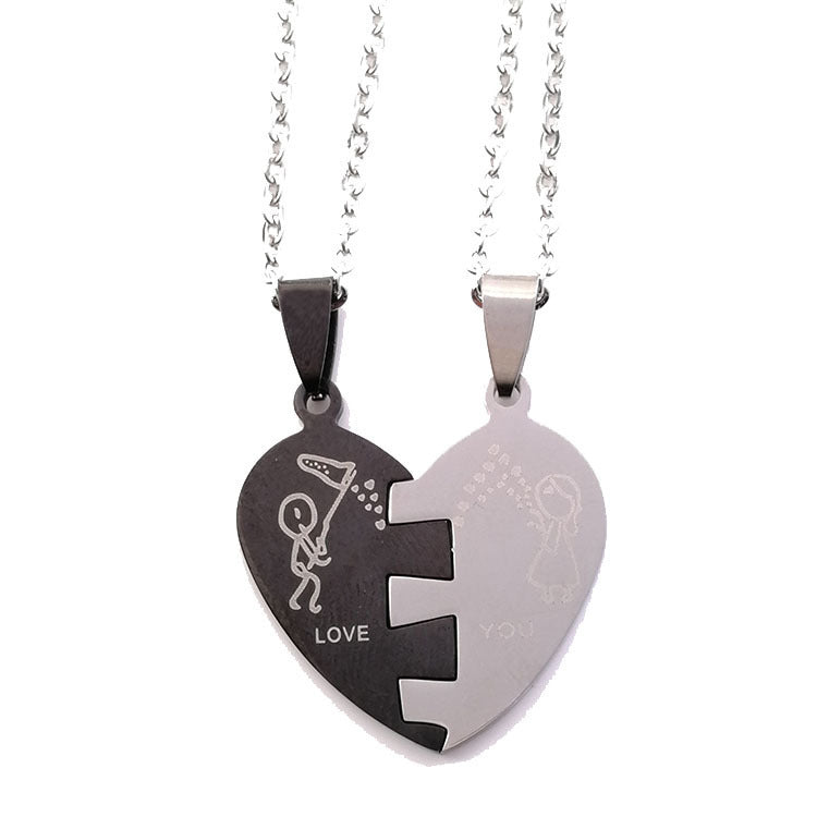 Couples Stainless Steel Love Necklace Splicing Simple 50a1573f b214 498d b1da a80fc6be782c