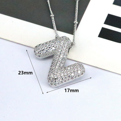 Brass Zircon Bubble Balloon Letter Pendant Necklace For Women 50a61a46 949c 4b38 b0b1 a8b2d71182b6
