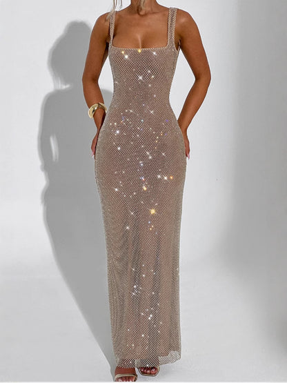 Sexy Double-shoulder Strap Sequins Net Drill Suspenders Dress 50c673e9 92ba 4702 9fbc 42aa4b6b22dd