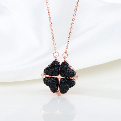 Sterling Silver Double-sided Four-leaf Clover Can Be Opened And Closed, A Double-wearing Clavicle Chain 50fbf784 19f3 41de 9b