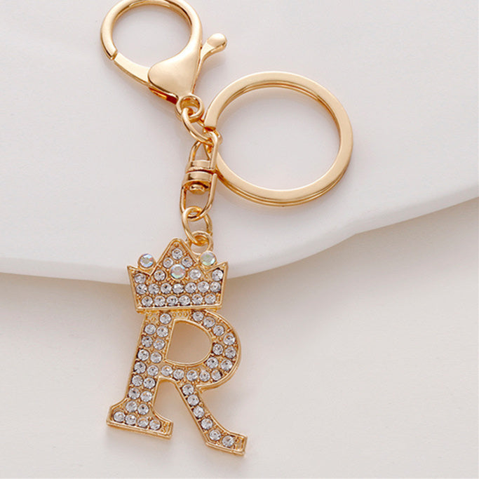 Metal Diamond-encrusted 26 English Crown Alphabet Keychain 5110a59f c43e 4870 8ab3 f5acd1ae9d1e