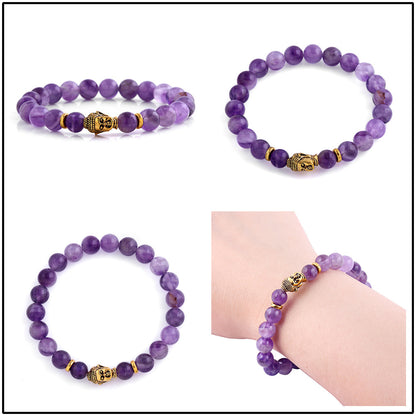 Natural Amethyst Buddha Head Bracelet Amethyst Stone Bead Bracelet 511138820610
