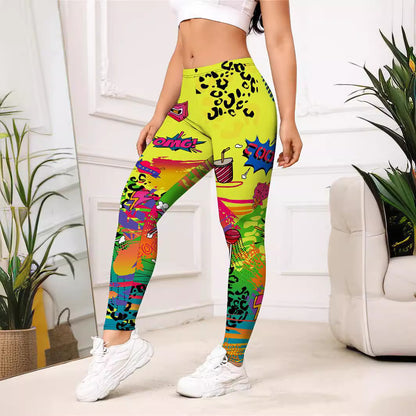 Yellow Cartoon Printed Sports Slim-fitting Leggings 51145dfe a845 4fb2 8430 a5b9108f85b2