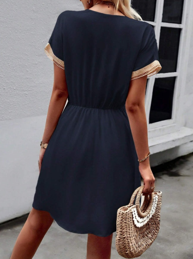 Women Stylish Summer V-Neck Fringed Belted Dress 512ee1ff 491d 4046 88f6 a26f45c20892