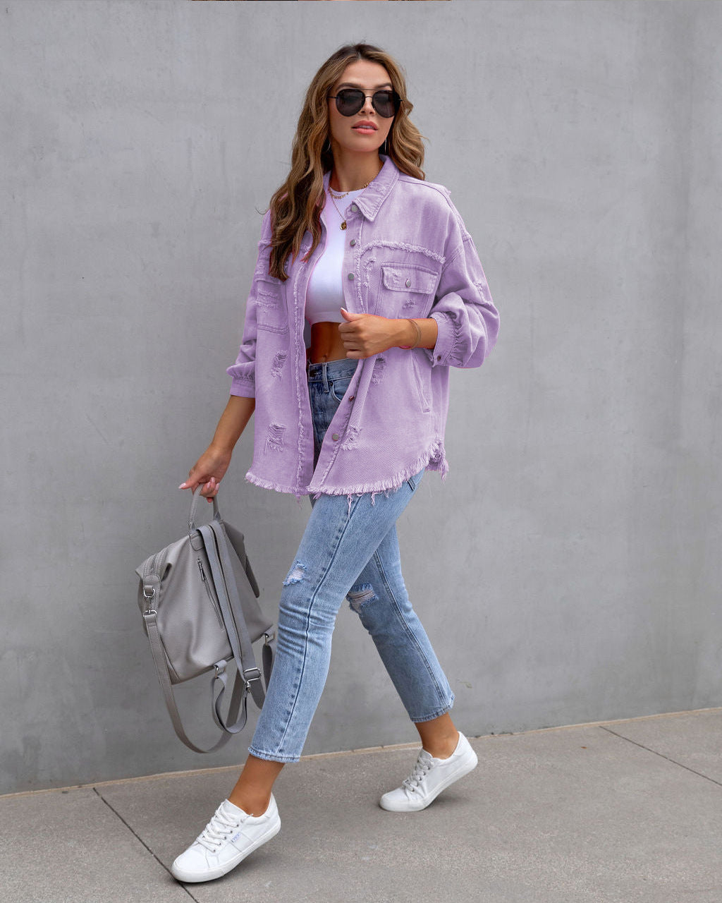 Fashion Ripped Shirt Jacket Female Autumn And Spring Casual Tops Womens Clothing 512f8ccd e0c0 4b7a b8dd 330ed326dfa7