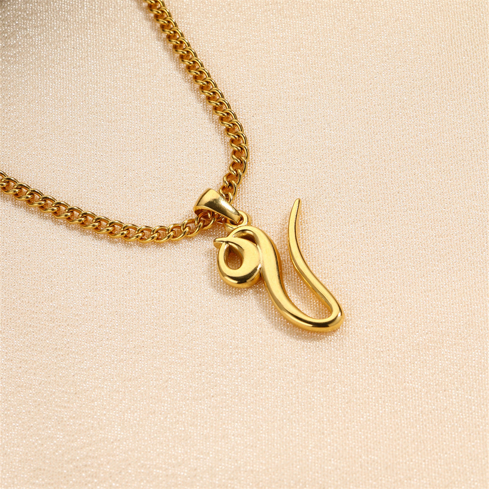 Simple Elegant Necklace Stainless Steel 18K Gold Mini English Letter Pendant 5140bfcb c565 42f6 8446 e1f7e180a374