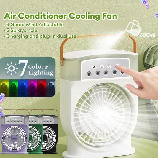 Portable USB Air Conditioner Cooling Fan With 5 Sprays 7 Color Light 600ML Water Tank Spray Mist Air Cooler Humidifiers 51860