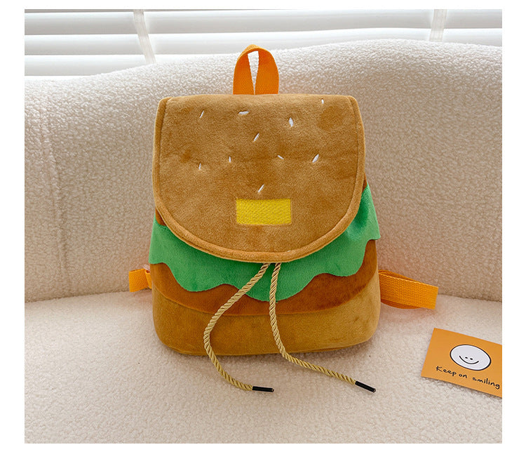 Cute Hamburger Plush Backpack Soft Cartoon Burger Plush Coin Purse Girls Kindergarten School Bookbag Children Kids Pack