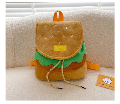 Cute Hamburger Plush Backpack Soft Cartoon Burger Plush Coin Purse Girls Kindergarten School Bookbag Children Kids Pack