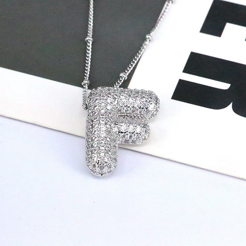 Brass Zircon Bubble Balloon Letter Pendant Necklace For Women 52209f97 ee96 4c35 b275 9d13c1a259c5