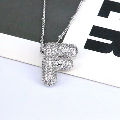 Brass Zircon Bubble Balloon Letter Pendant Necklace For Women 52209f97 ee96 4c35 b275 9d13c1a259c5