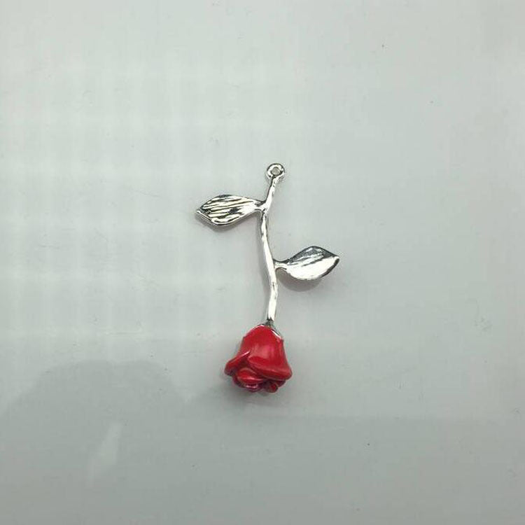 Alloy Red Rose Flower Pendant Necklace 525958426400