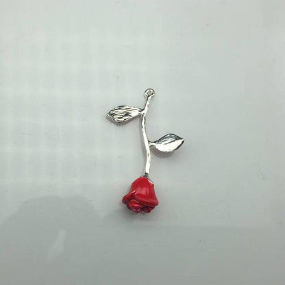 Alloy Red Rose Flower Pendant Necklace 525958426400