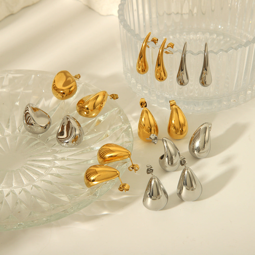18K Gold High-grade Titanium Steel Simple Women's Ear Studs - HD Wireless Product #4