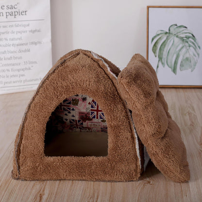 Pet Kennel House Winter Warm Rabbit Ears Cat Litter Pad Closed Yurt 527562527861