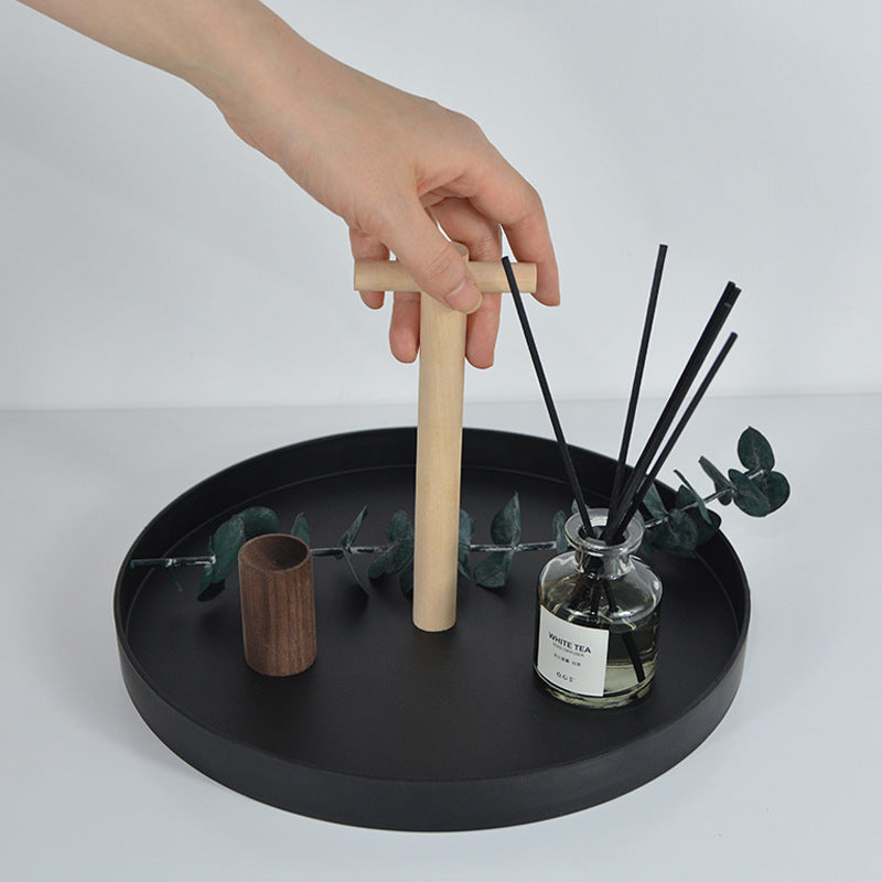 Round solid wood portable tray 5288077428783