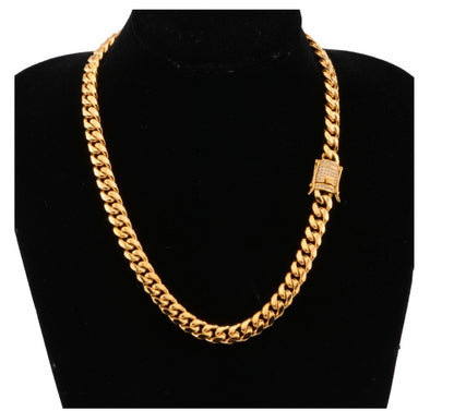 8-18mm wide stainless steel cuban Miami chains necklaces CZ Zircon box lock big heavy gold chain for men Hip Hop Rock jewelry - HD Wireless Product #9