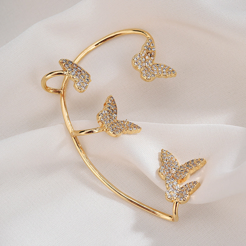 Fashion Gold Metal Butterfly Ear Clips Sparkling Zircon Without Piercing Ear Cuff Clip Earrings For Women Jewelry Gift 530407