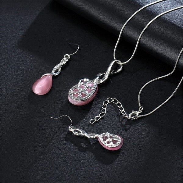Fashion Opal Jewelry Sets For Woman Cubic zirconia Water Drop Necklace Pendant Earrings Statement Bridal Wedding Party Gift 5