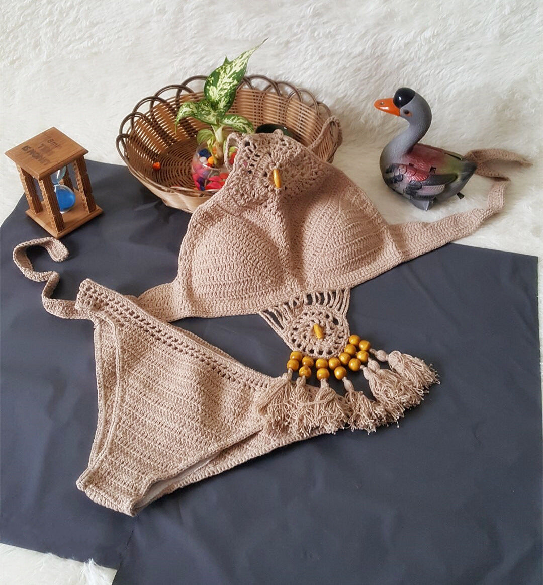 2021 Europe and the United States new woman swimsuit set, beach sunshine bath, foreign trade Crochet Crochet tassel bikini - HD Wireless Product #9