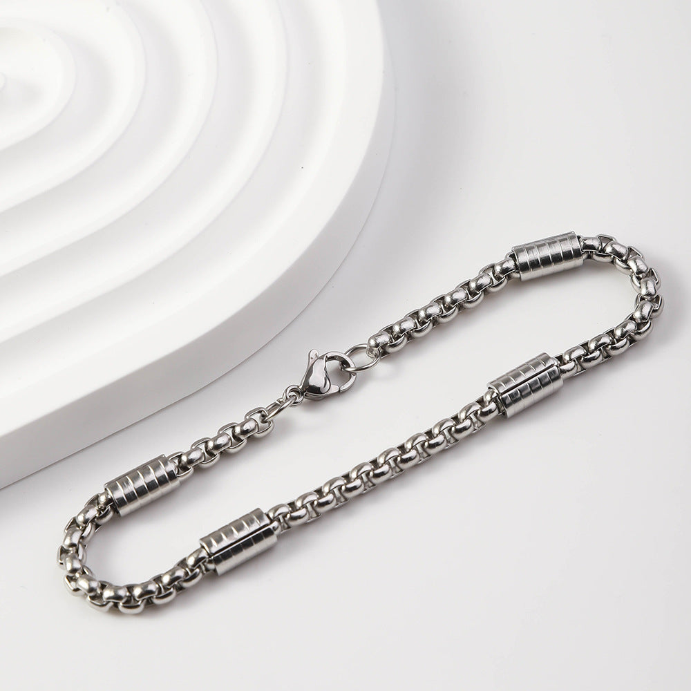 Men's Square Pearl Tube Chain Stainless Steel Bracelet 5344f020 1147 4615 a441 5167014699c2