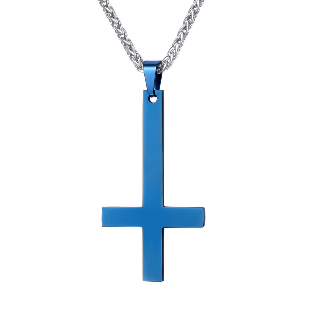 Titanium steel smooth cross necklace pendant 534542427714